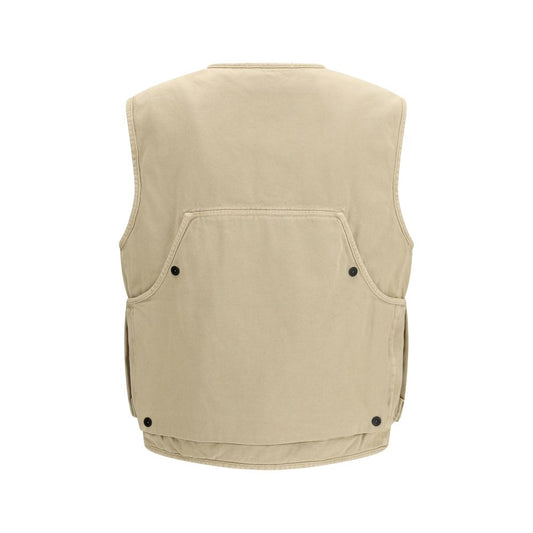 Beige Cotton Sleeveless Jacket