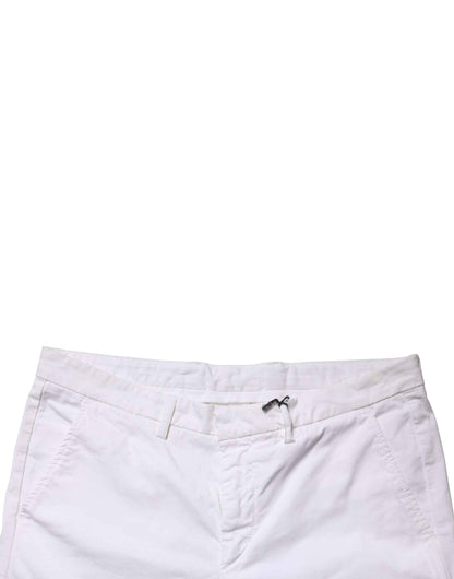 White Mid Waist Cotton Stretch Casual Men Trouser Pants