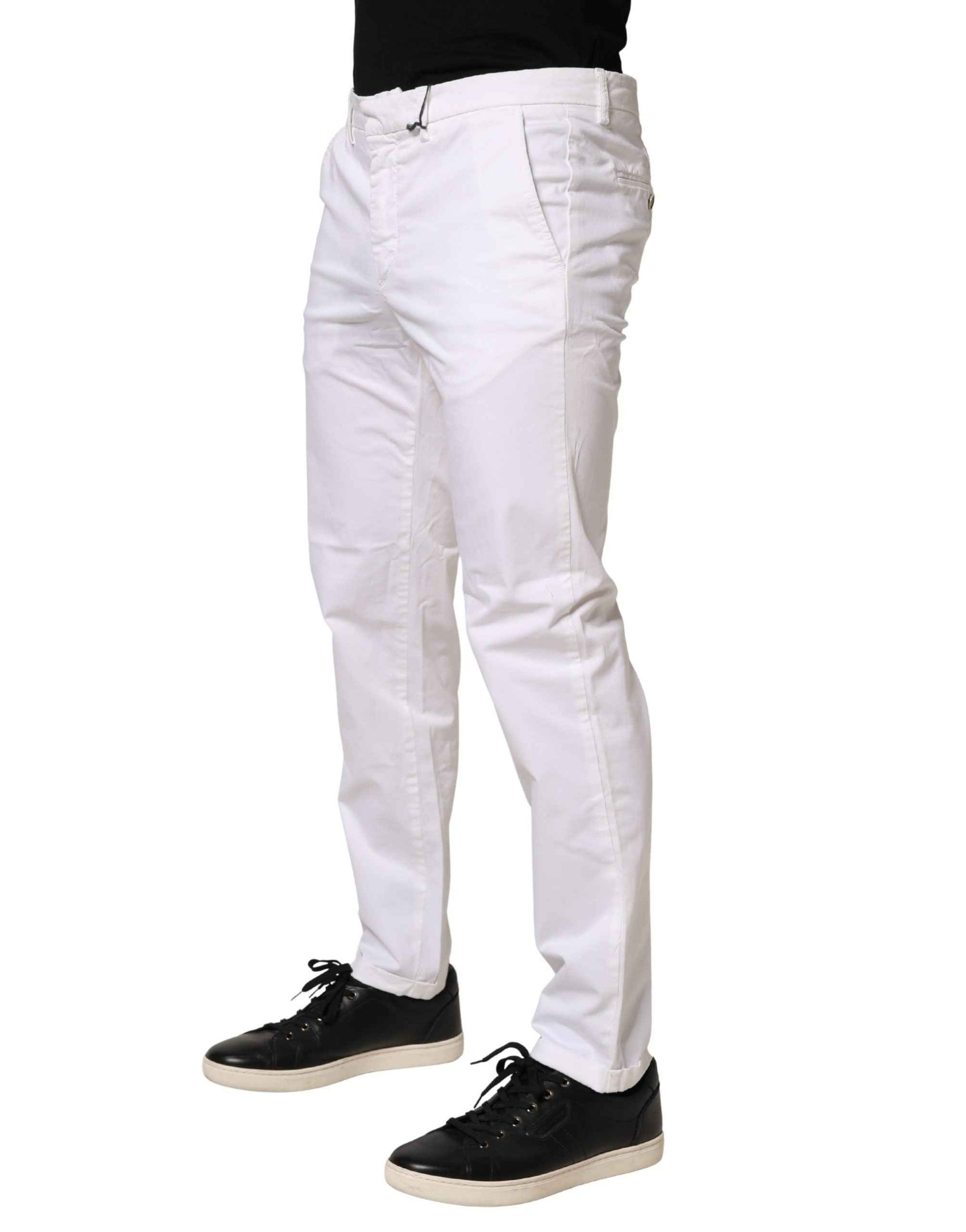 White Mid Waist Cotton Stretch Casual Men Trouser Pants