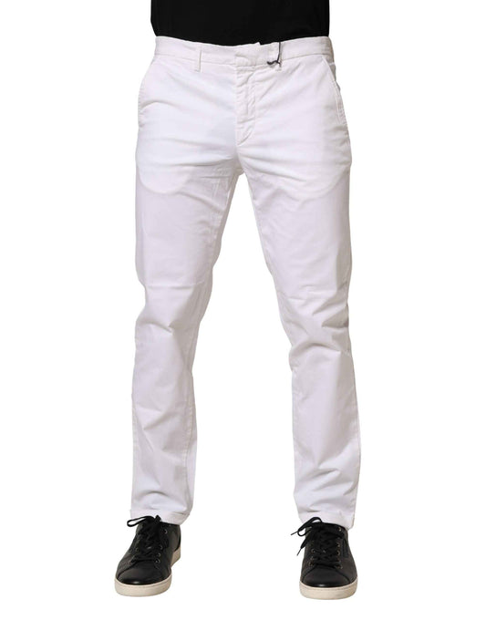 White Mid Waist Cotton Stretch Casual Men Trouser Pants