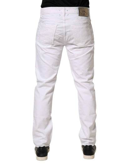 White Mid Waist Cotton Skinny Denim Men Trouser Jeans