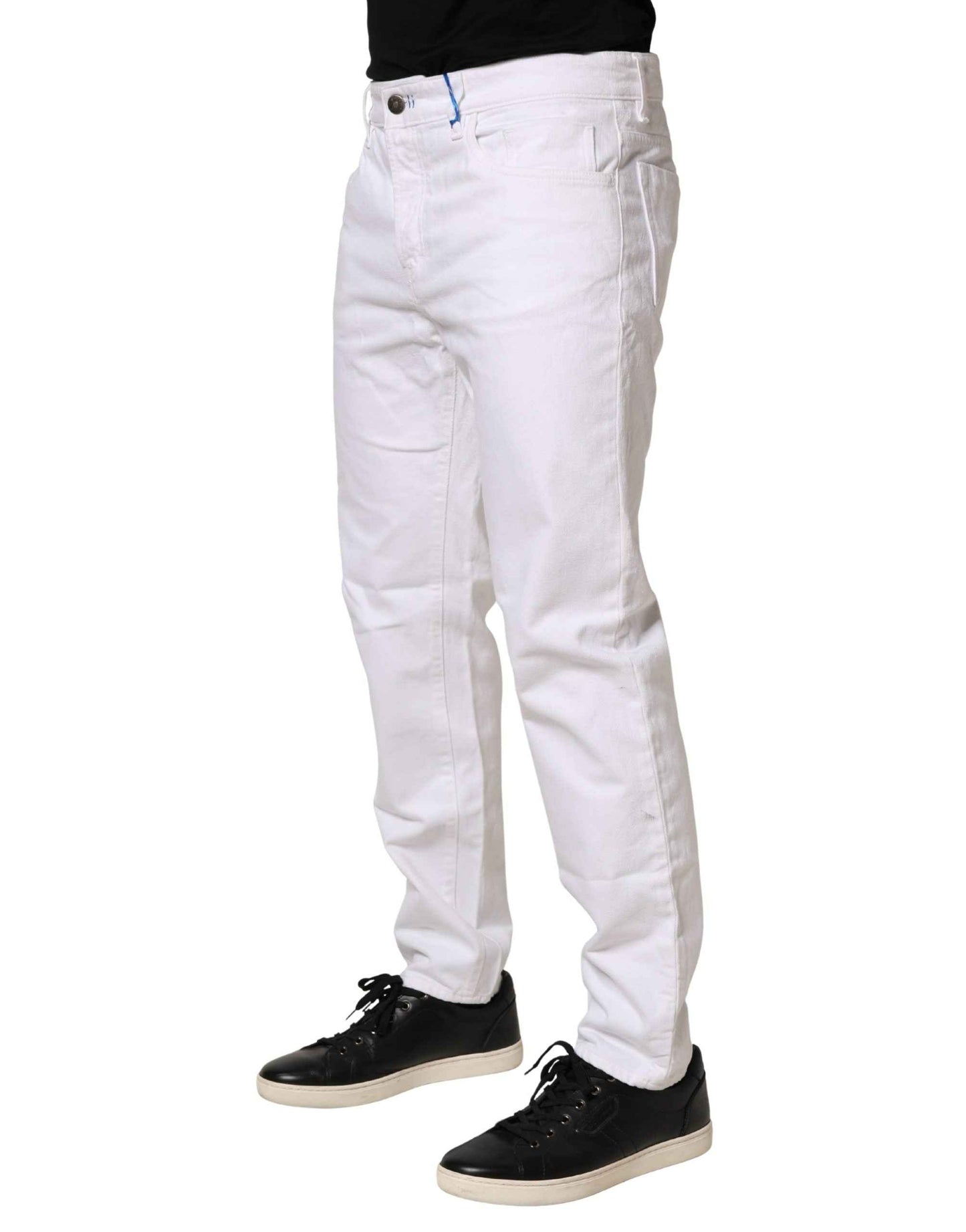 White Mid Waist Cotton Skinny Denim Men Trouser Jeans