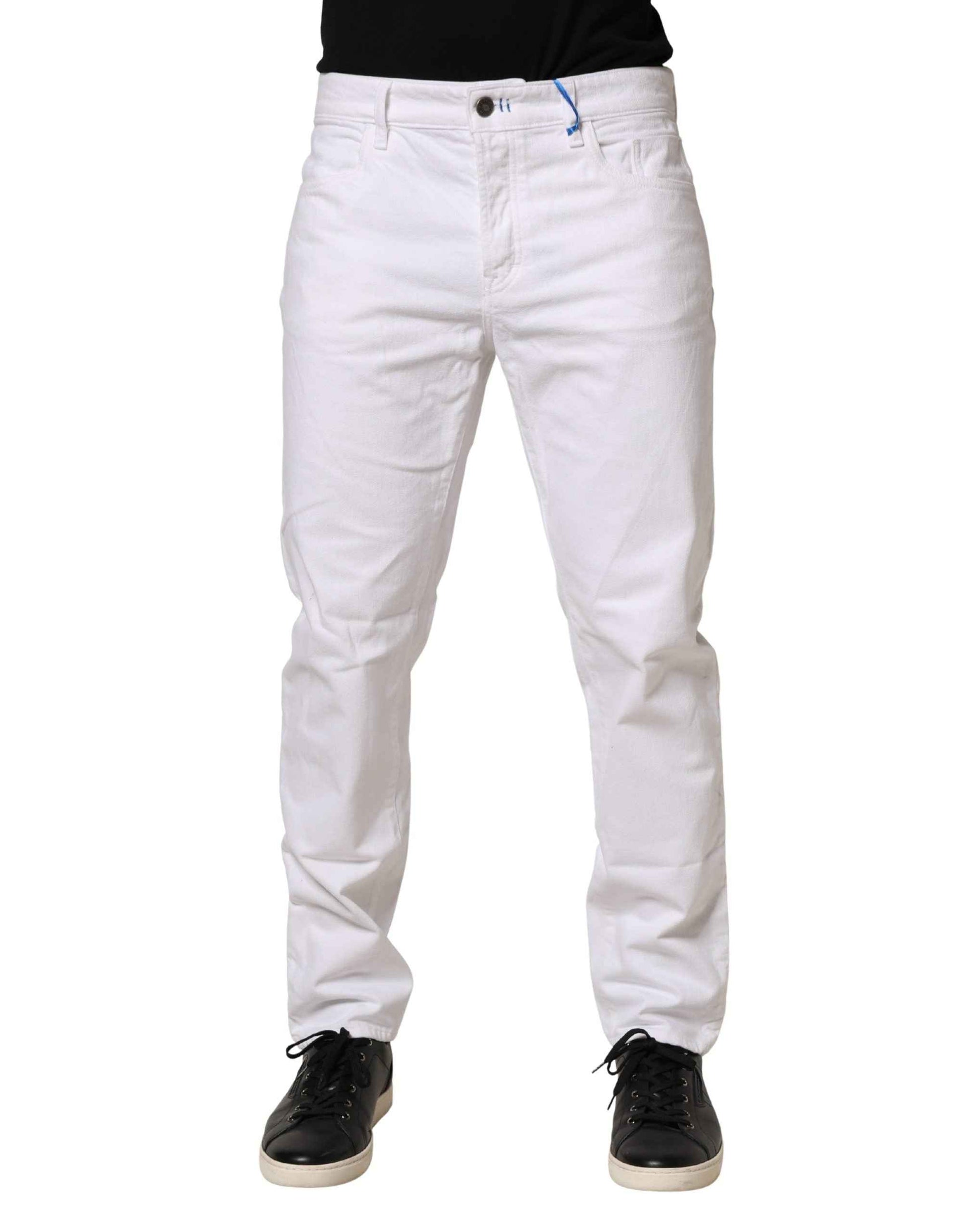 White Mid Waist Cotton Skinny Denim Men Trouser Jeans