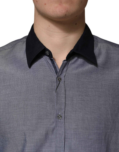 Dark Blue Cotton Long Sleeves Collared Dress Formal Shirt