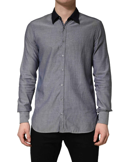 Dark Blue Cotton Long Sleeves Collared Dress Formal Shirt