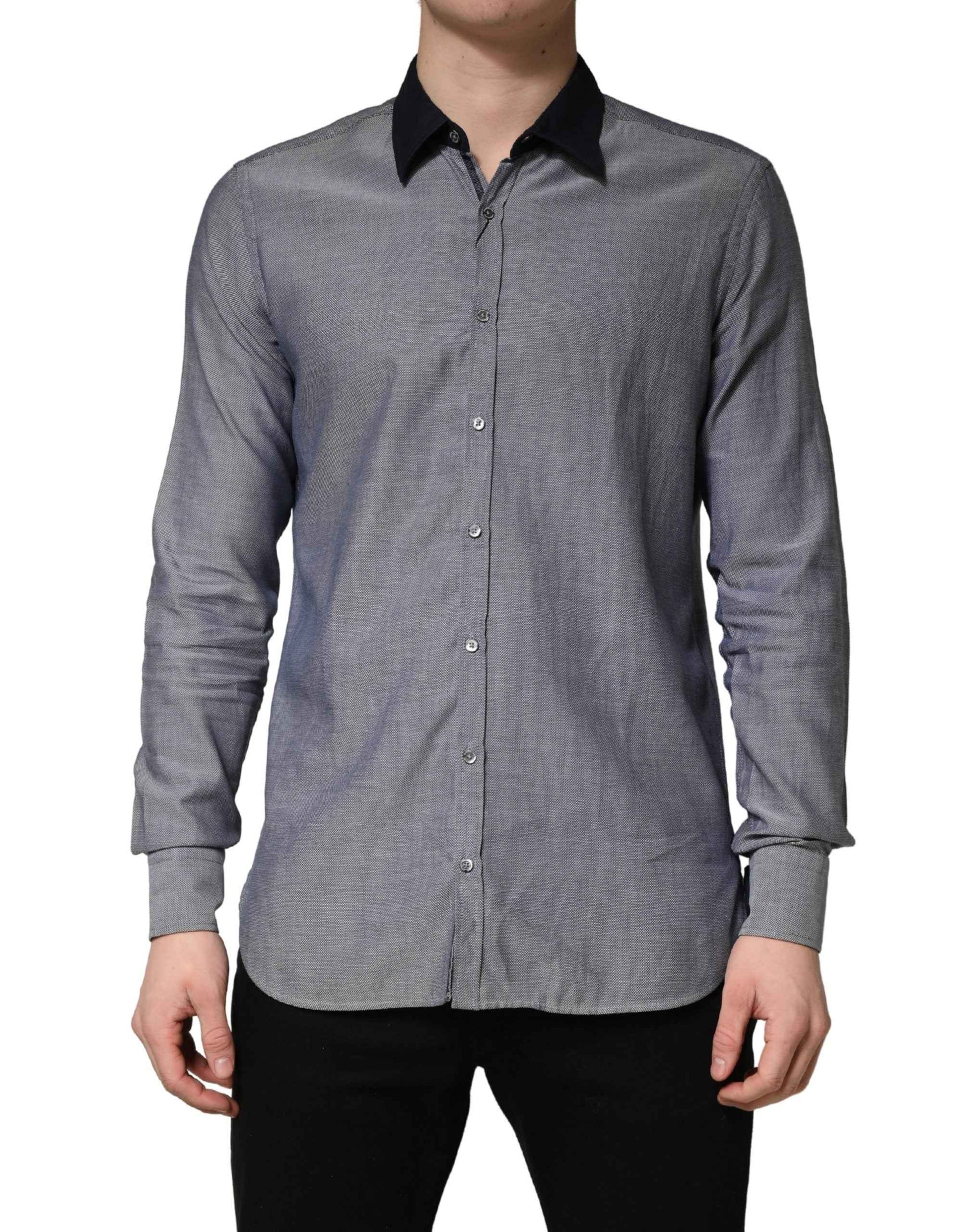 Dark Blue Cotton Long Sleeves Collared Dress Formal Shirt