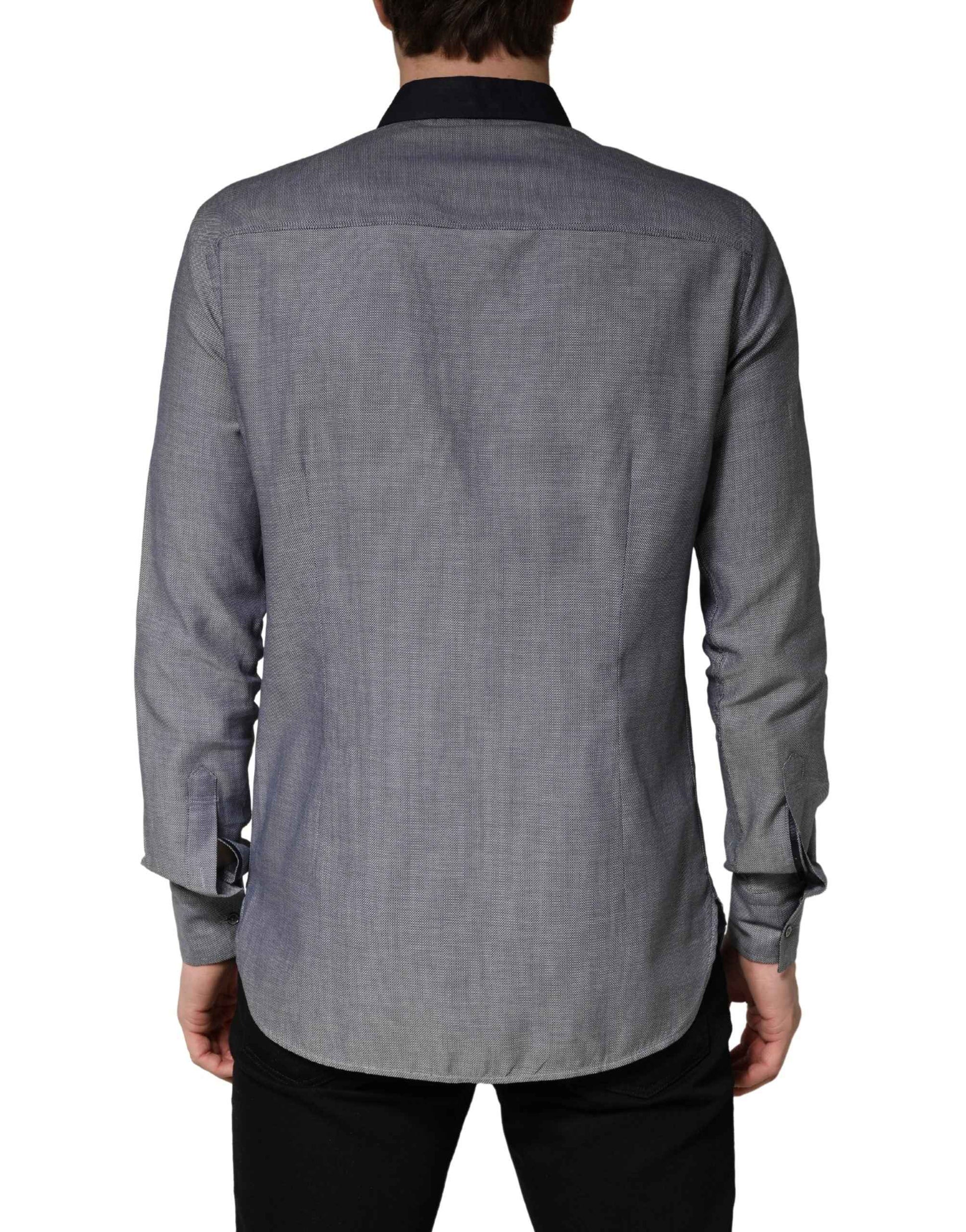 Dark Blue Cotton Long Sleeves Collared Dress Formal Shirt