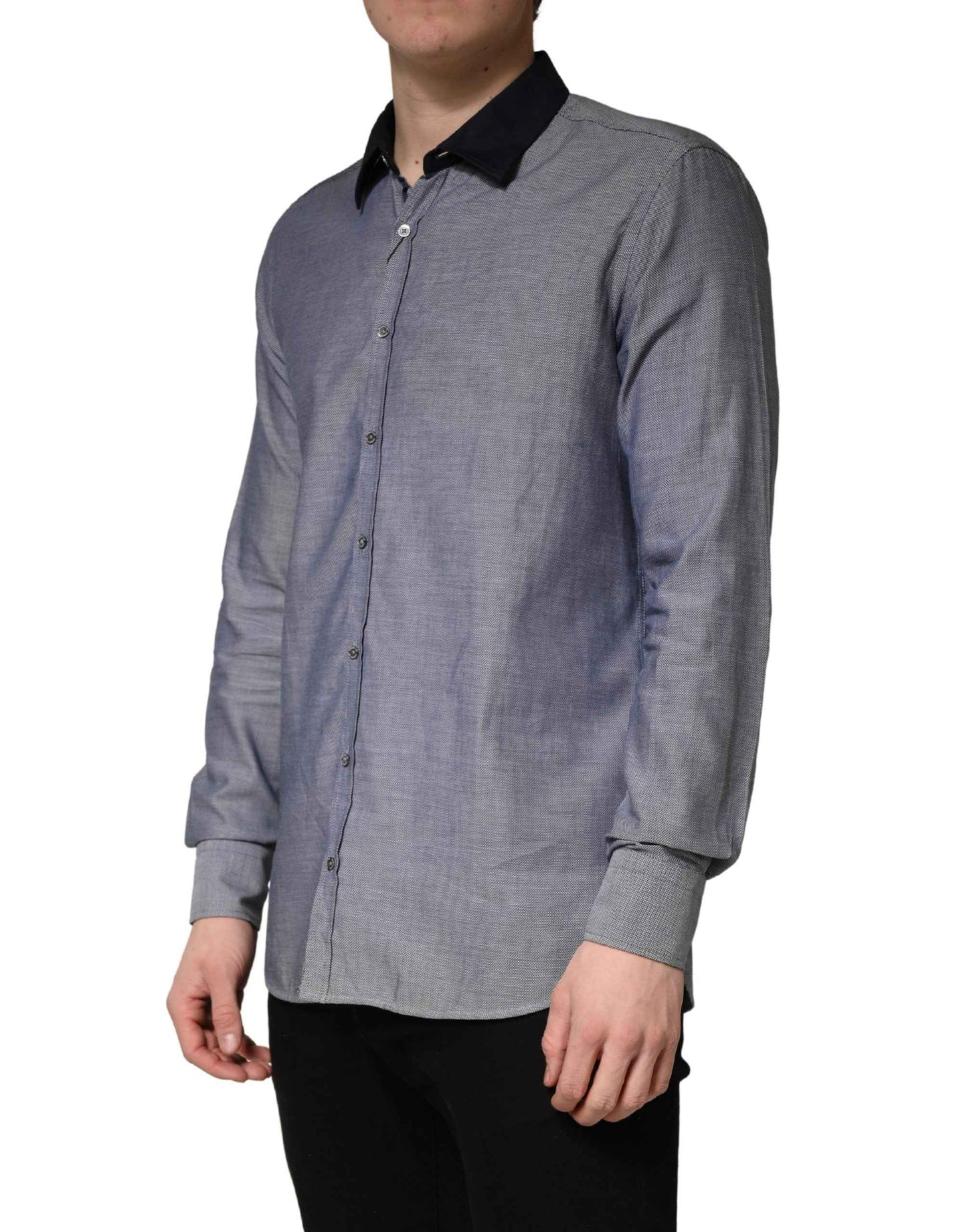 Dark Blue Cotton Long Sleeves Collared Dress Formal Shirt
