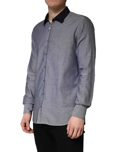 Dark Blue Cotton Long Sleeves Collared Dress Formal Shirt