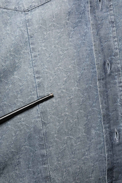 DarkBlue Long Sleeve Collared Denim Shirt