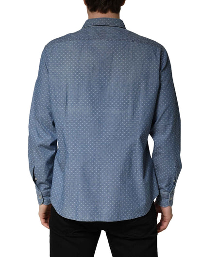 Blue Long Sleeve Collared Casual Shirt