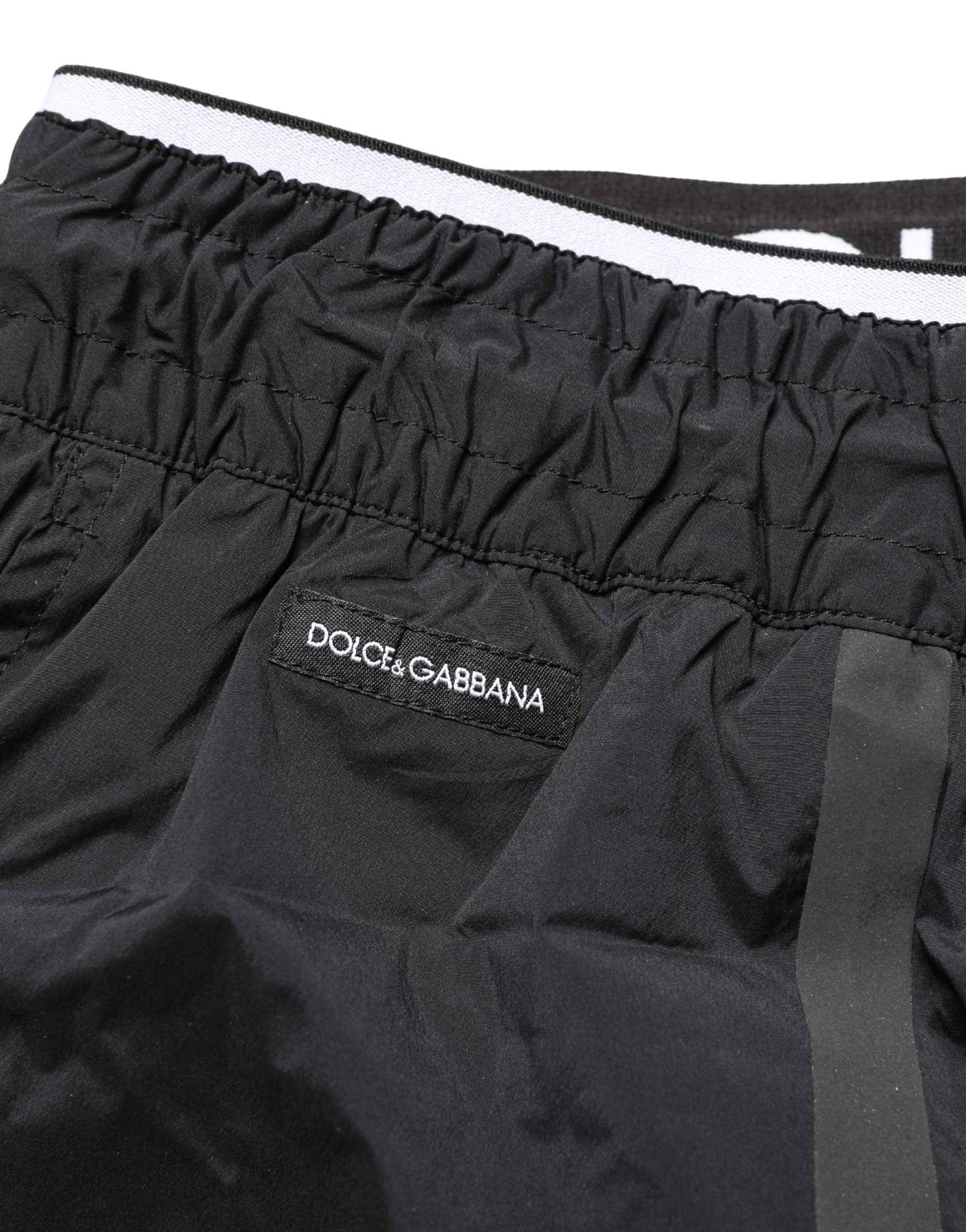 Black Nylon Elastic Waist Swim Shorts Swimwear