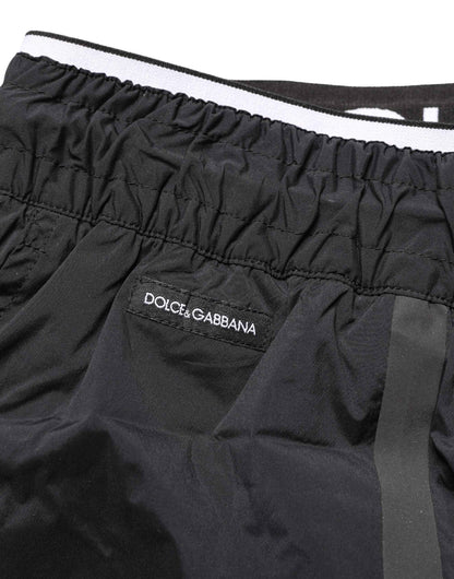 Black Nylon Elastic Waist Swim Shorts Swimwear