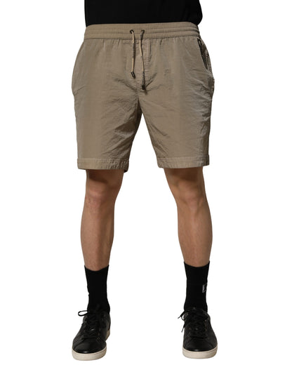 Brown Nylon Drawstring Swim Shorts Swimwear
