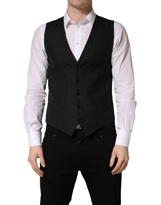 Black Stripe Single Breasted Waistcoat Vest