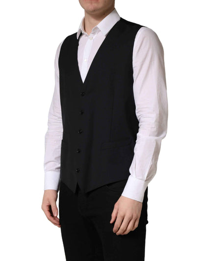 Black Wool Single Breasted Waistcoat Vest