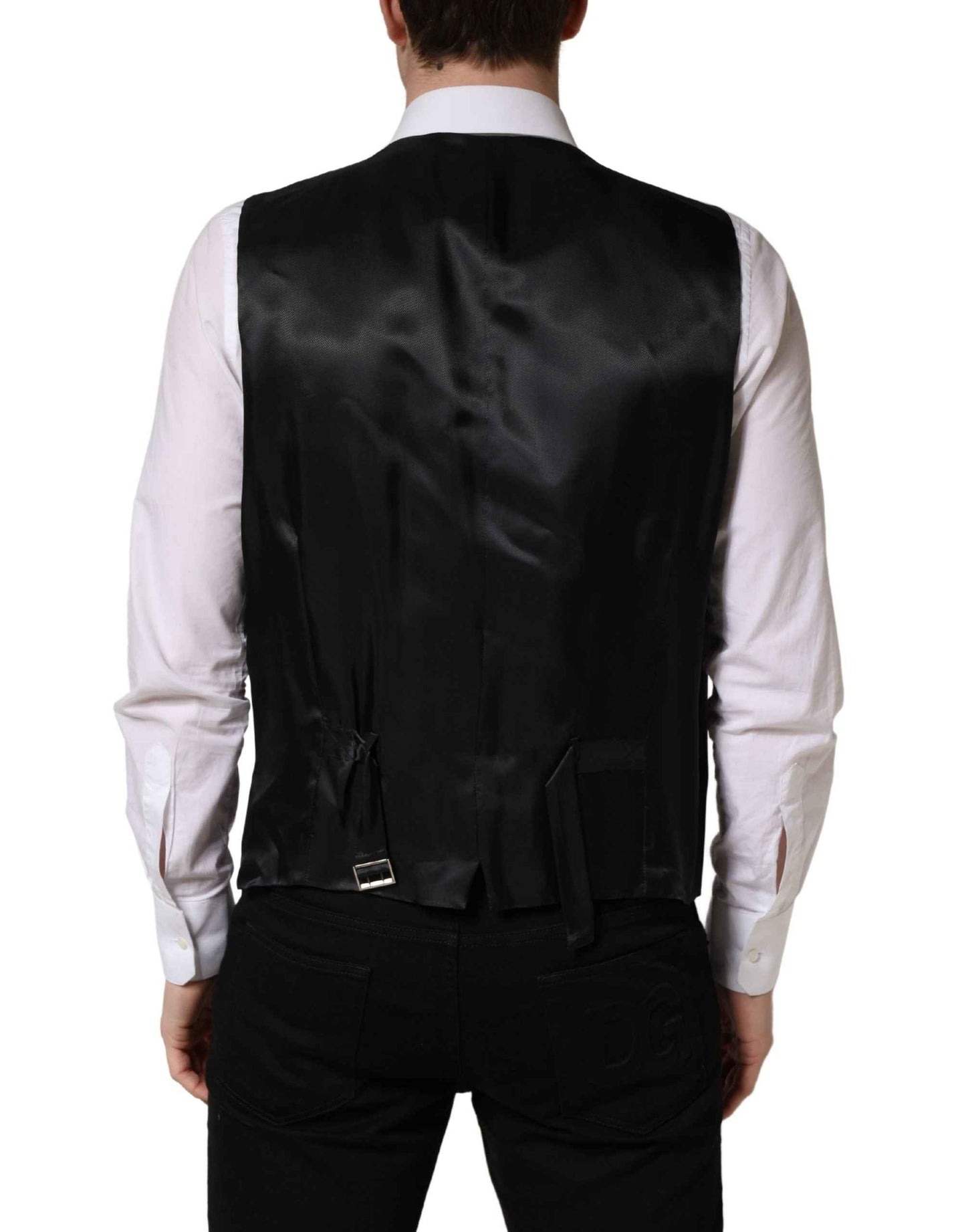 Black Wool Single Breasted Waistcoat Vest