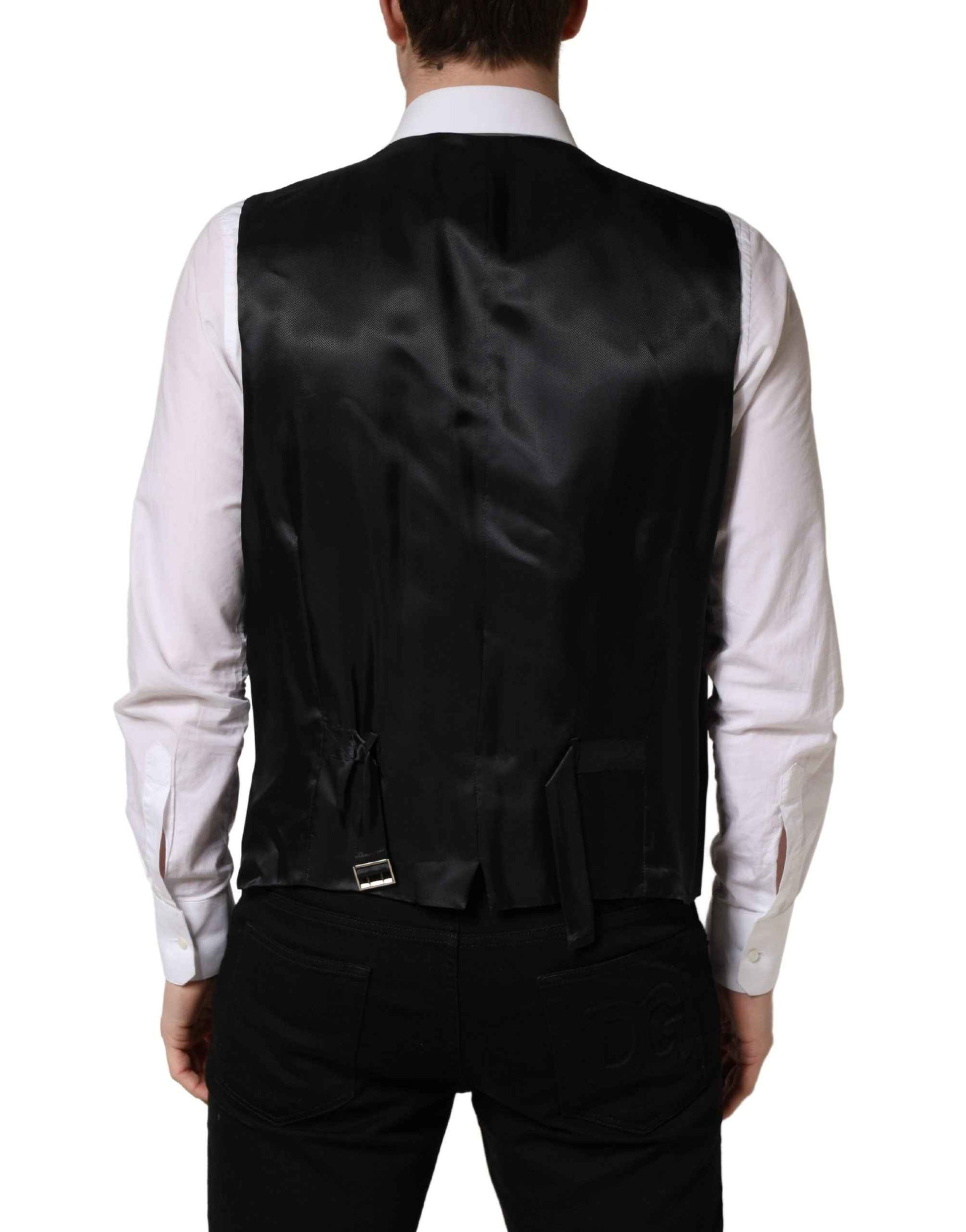 Black Wool Single Breasted Waistcoat Vest