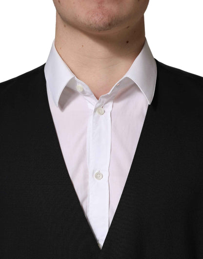 Black Wool Single Breasted Waistcoat Vest