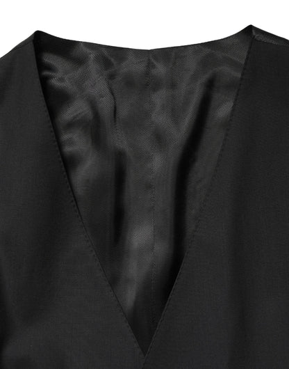 Black Wool Single Breasted Waistcoat Vest