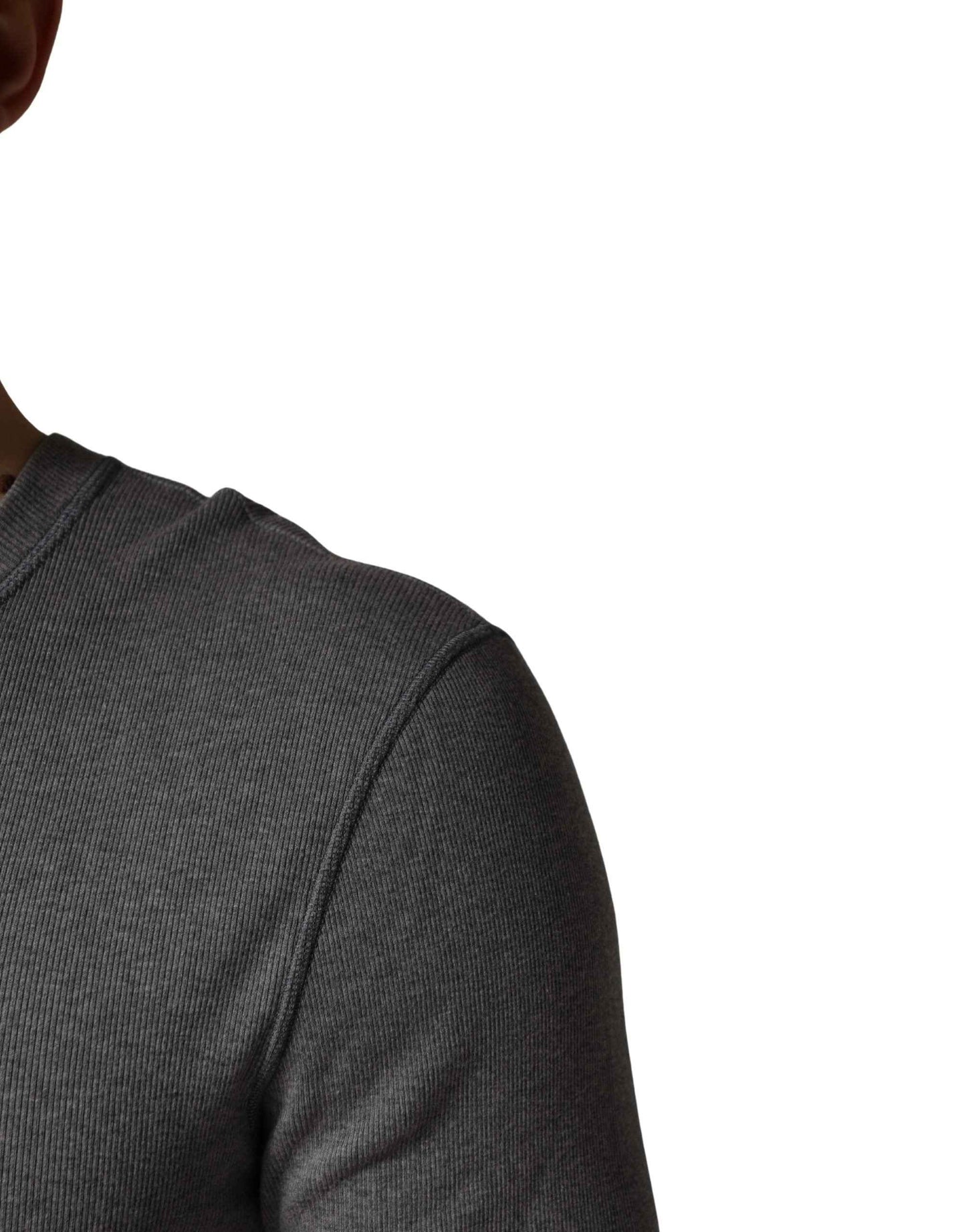 Gray Ribbed Cotton Long-Sleeve Henley  T-shirt
