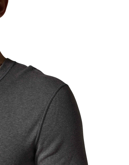 Gray Ribbed Cotton Long-Sleeve Henley  T-shirt
