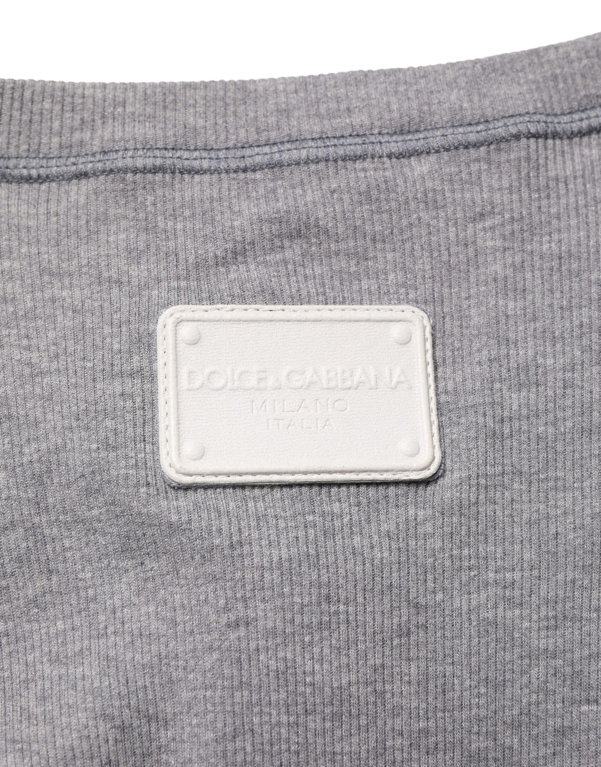 Gray Ribbed Cotton Long-Sleeve Henley  T-shirt