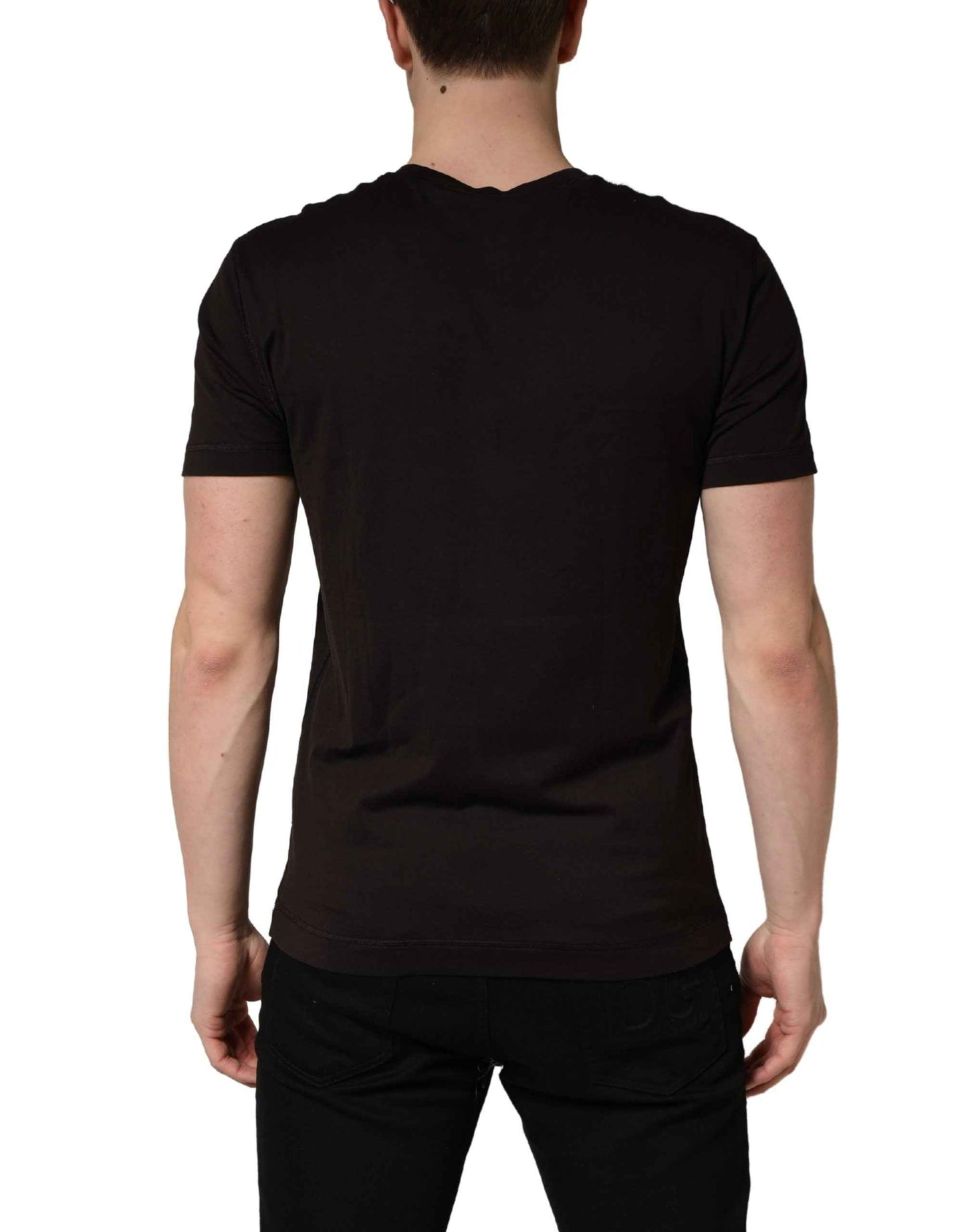 Brown Logo Embroidered Men Crew Neck T-shirt