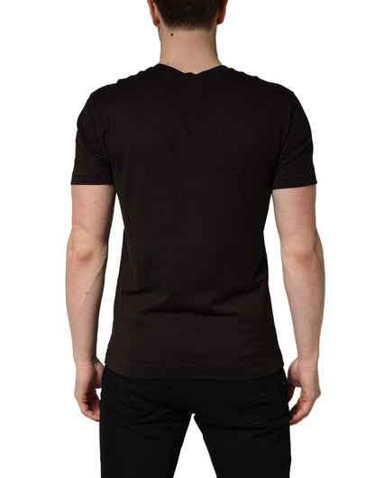Brown Logo Embroidered Men Crew Neck T-shirt