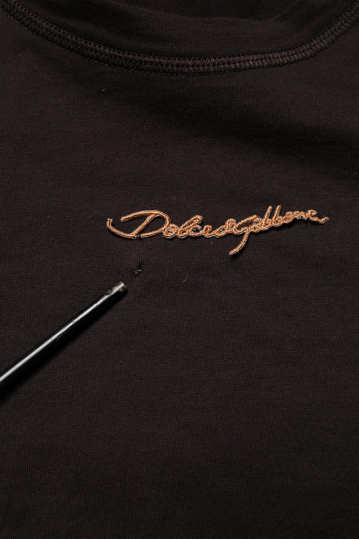 Brown Logo Embroidered Men Crew Neck T-shirt