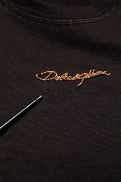 Brown Logo Embroidered Men Crew Neck T-shirt