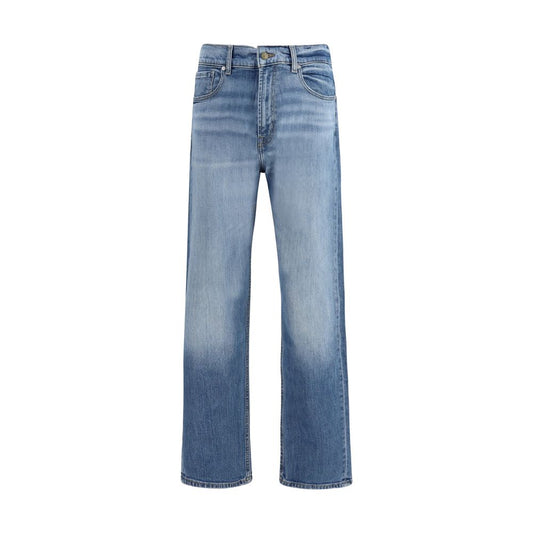 Blue Cotton Straight-Leg Jeans