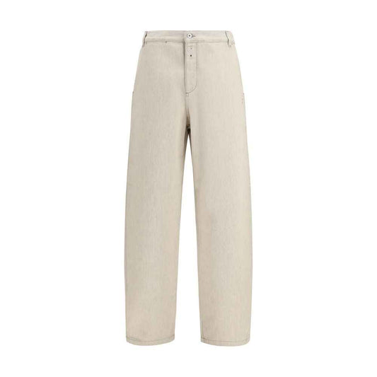Beige Cotton Casual Pants