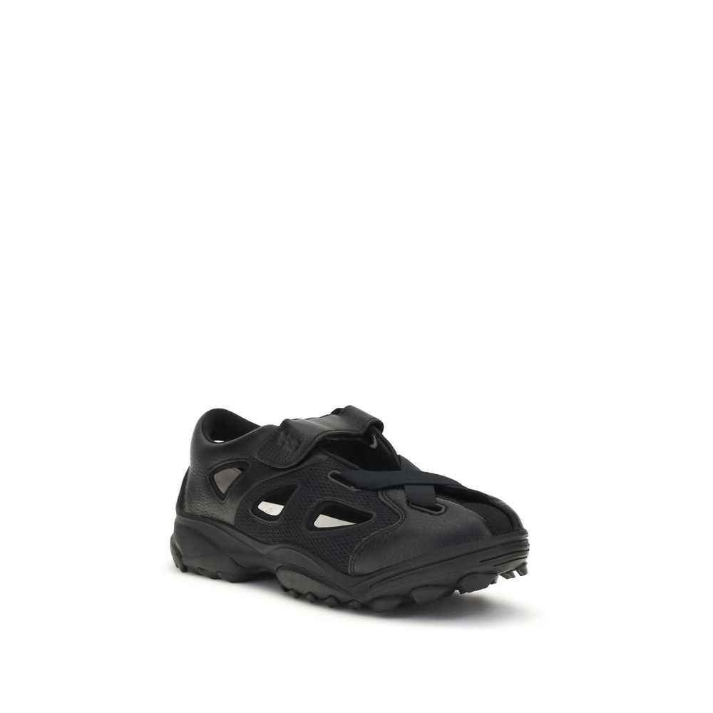 Black Calf Leather Bos Taurus Flat Sandals