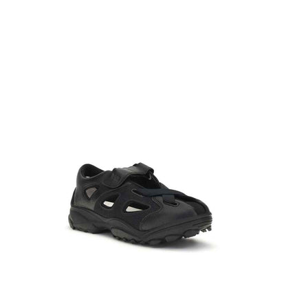 Black Calf Leather Bos Taurus Flat Sandals