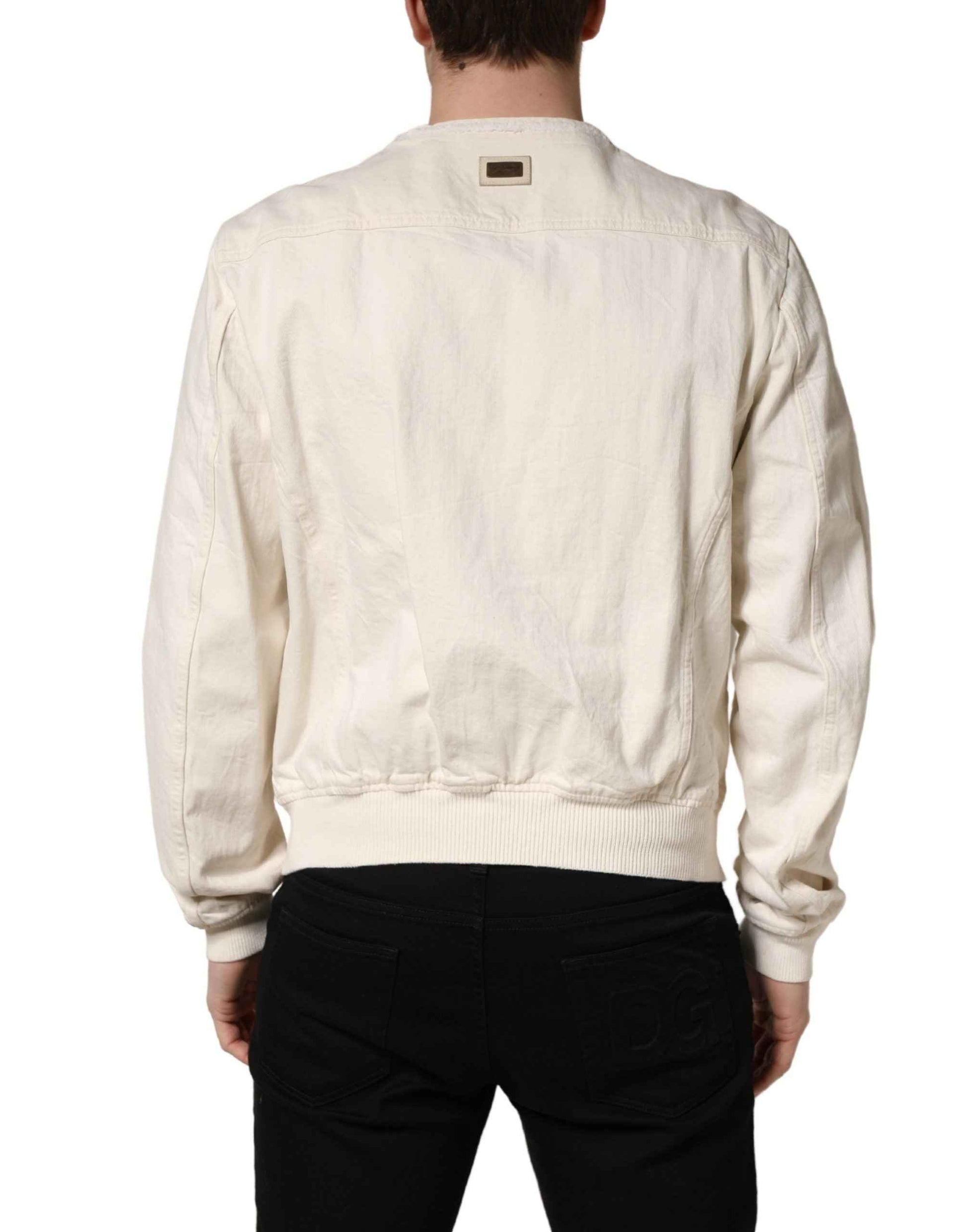 Off White Cotton FullZip Denim Blouson Jacket