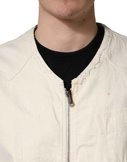 Off White Cotton FullZip Denim Blouson Jacket