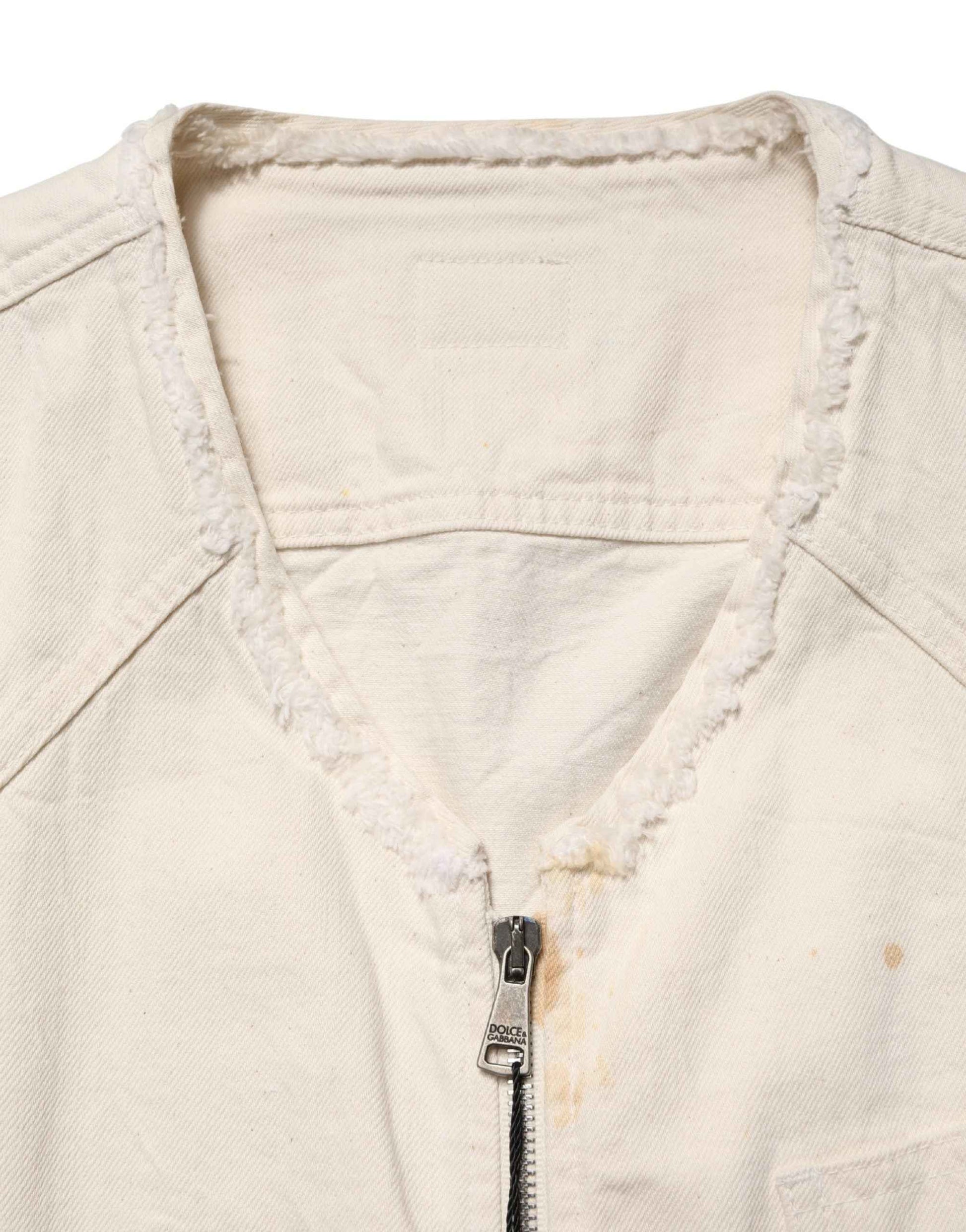 Off White Cotton FullZip Denim Blouson Jacket