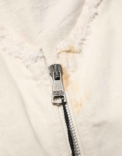 Off White Cotton FullZip Denim Blouson Jacket