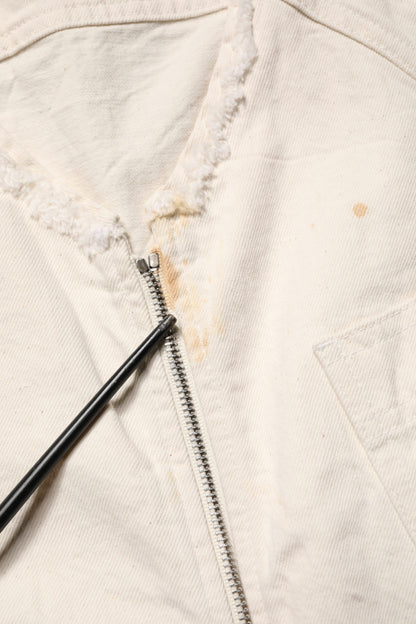 Off White Cotton FullZip Denim Blouson Jacket