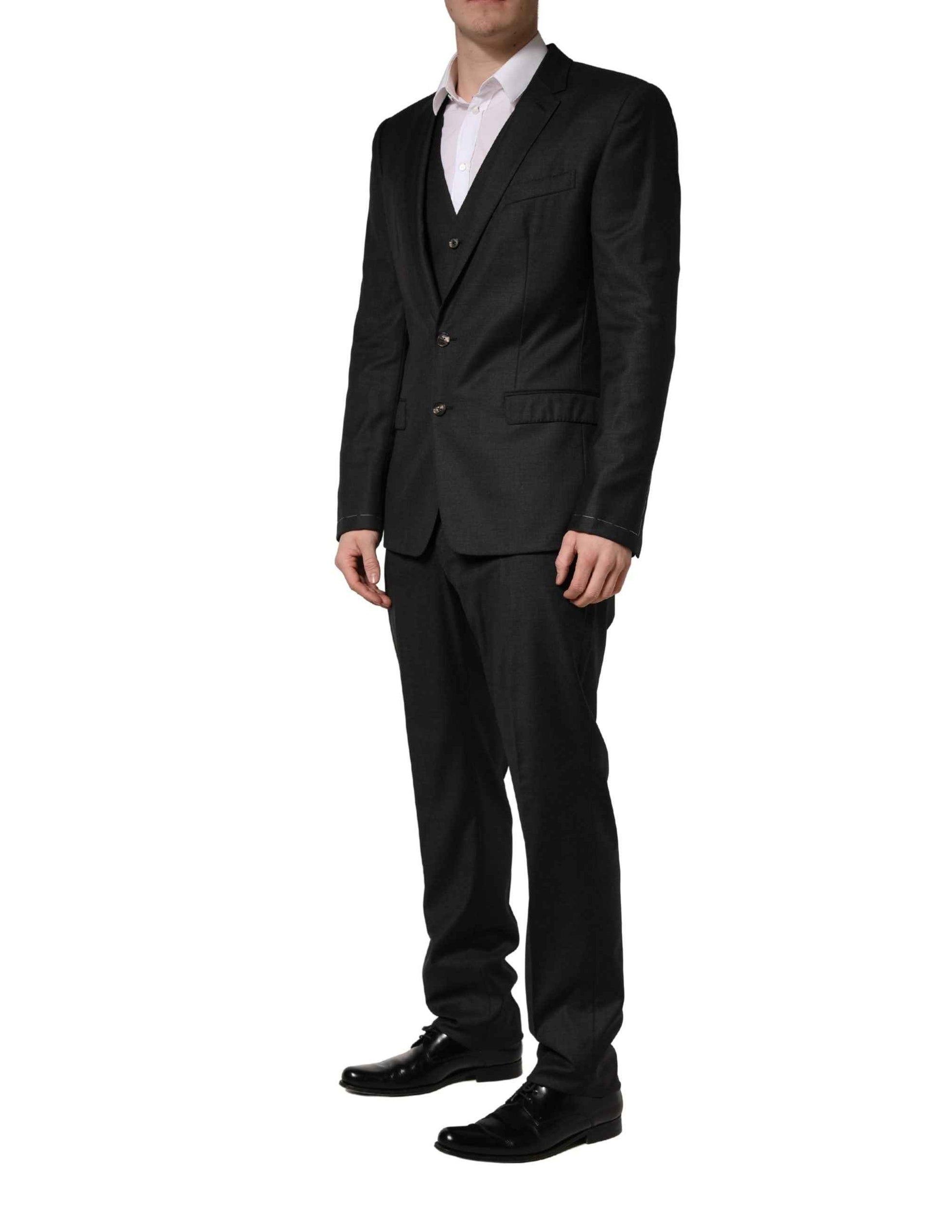Black Wool Slim Fit Formal 3 Piece Men Suit