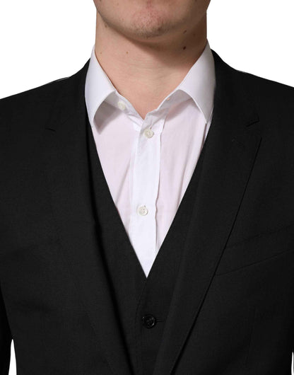 Black Wool 2 Buttons Formal 3 Piece Men Suit