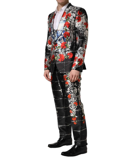 Black Floral 2 Buttons Formal 3 Piece Suit