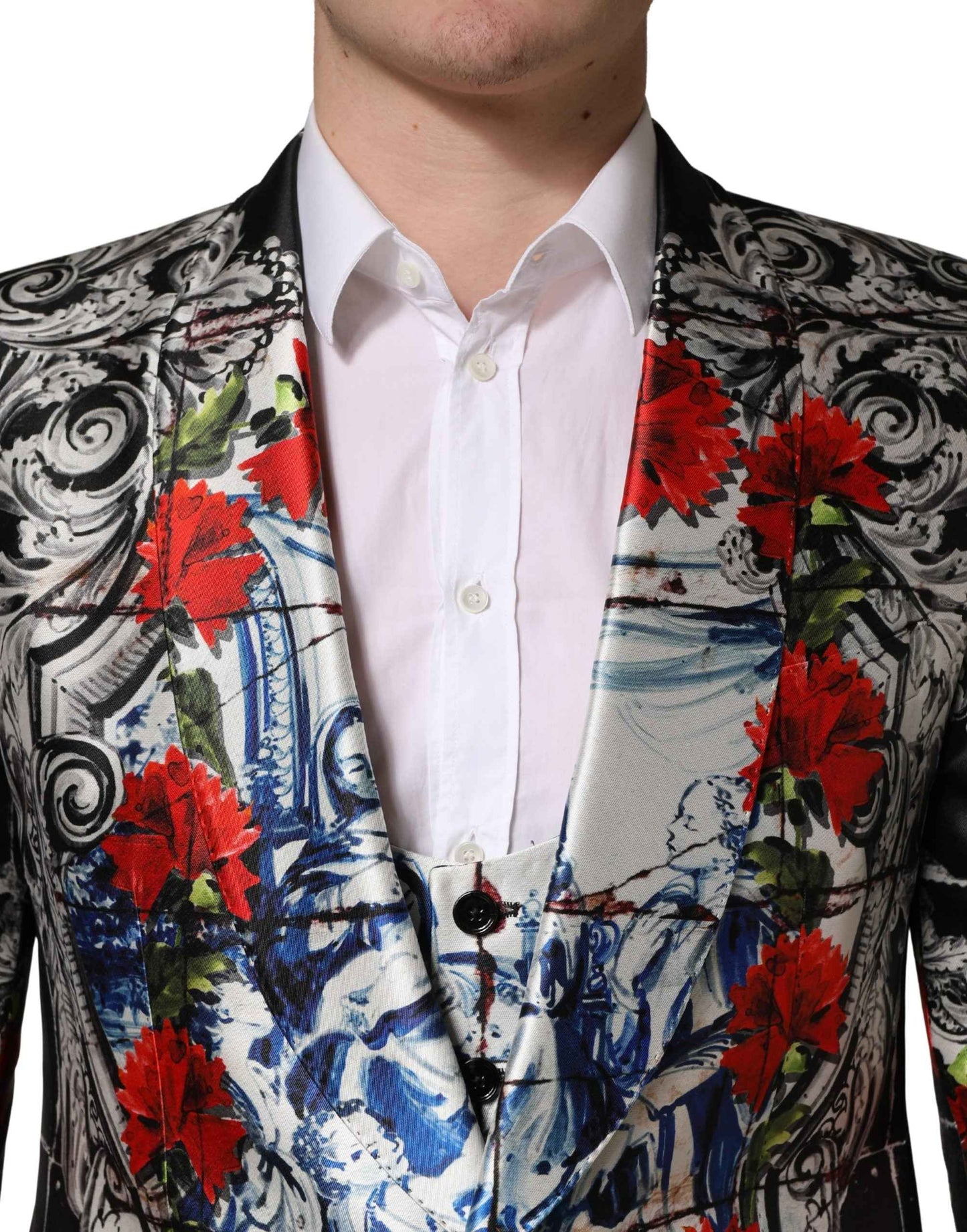 Black Floral 2 Buttons Formal 3 Piece Suit