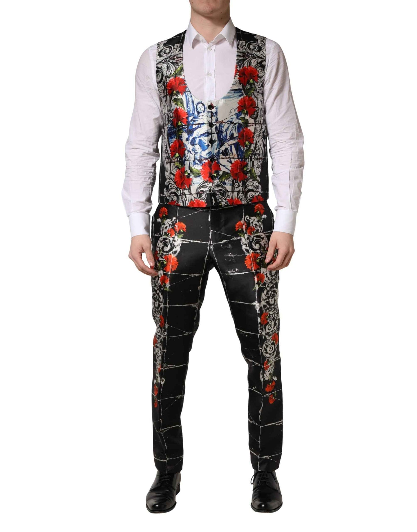 Black Floral 2 Buttons Formal 3 Piece Suit