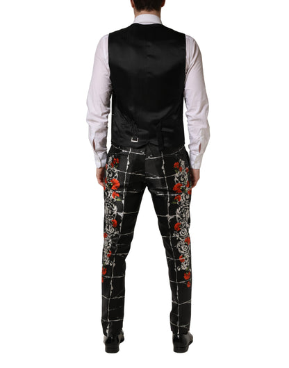 Black Floral 2 Buttons Formal 3 Piece Suit