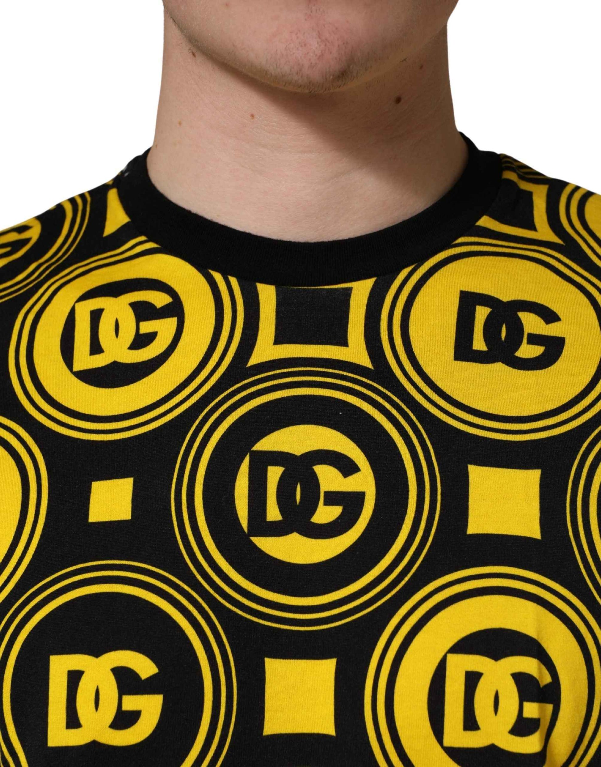 Yellow Black Logo Geometric Pattern T-shirt