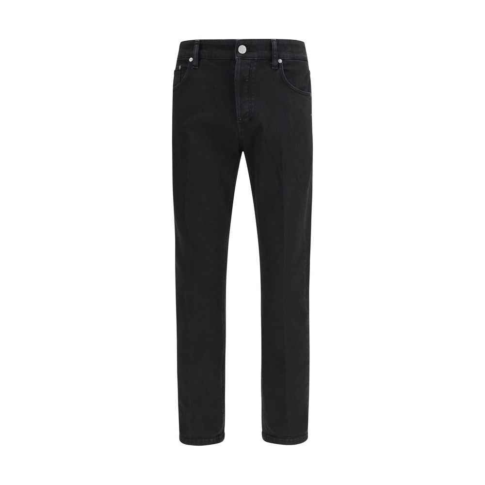 Black Cotton Tapered Jeans