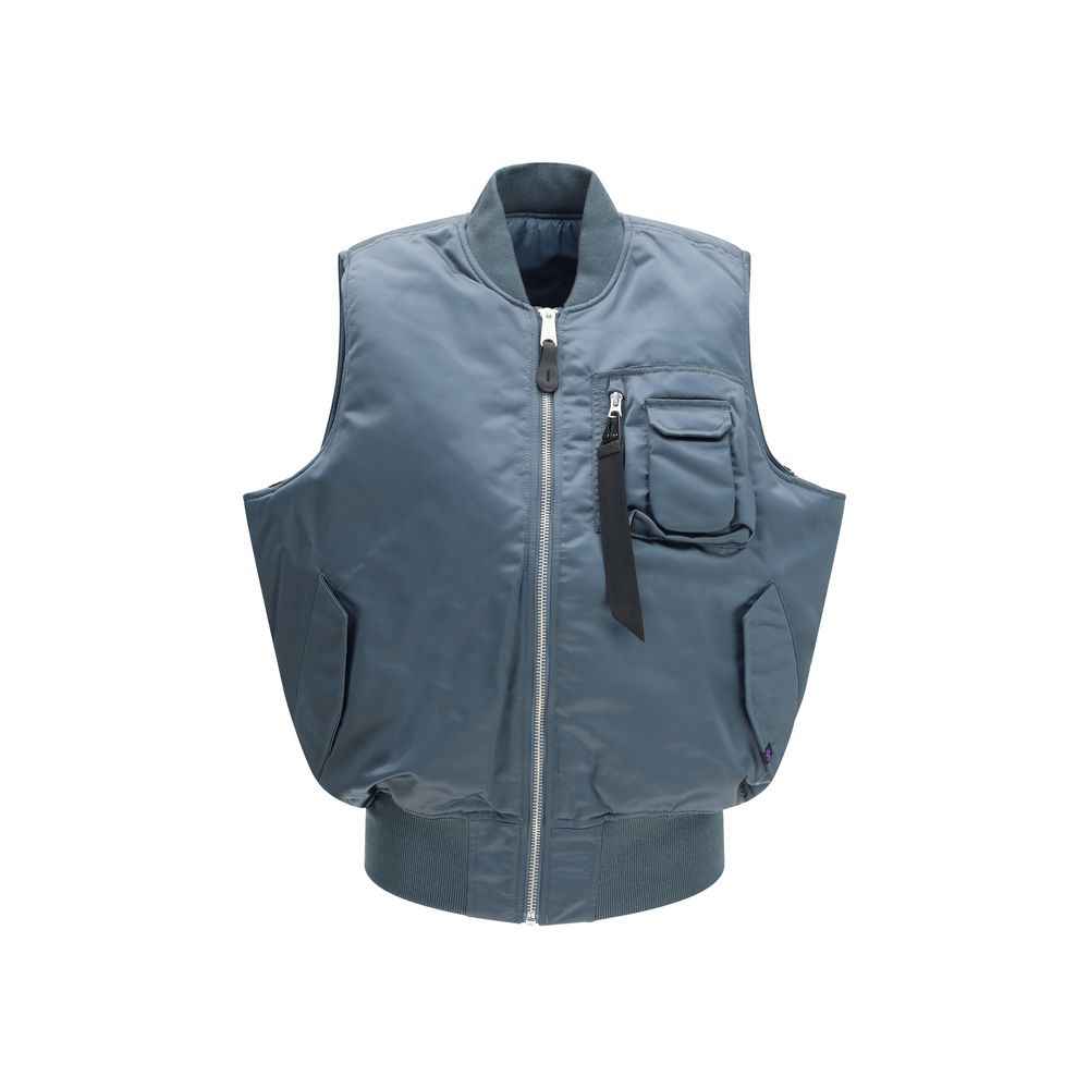Blue Nylon Sleveless Jacket