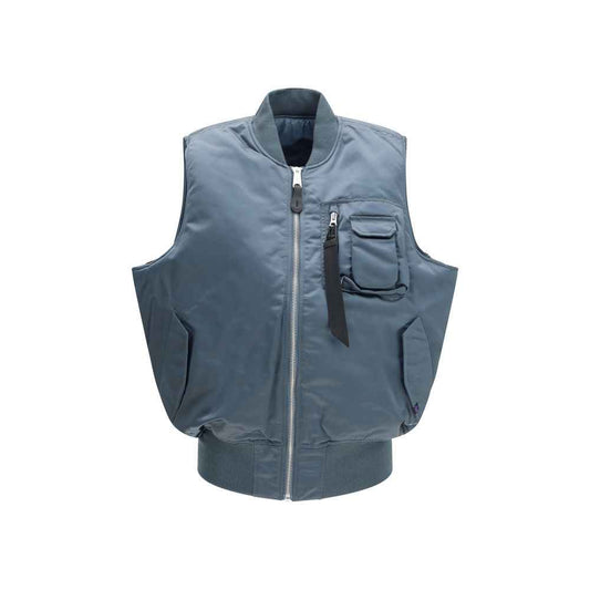 Blue Nylon Sleveless Jacket